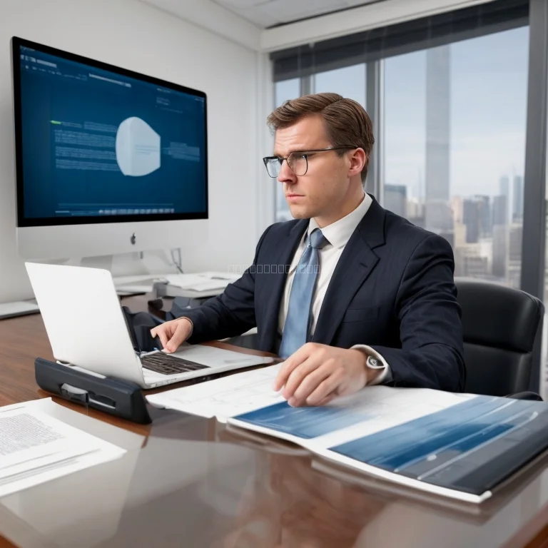 Business professional consulting on tech compliance